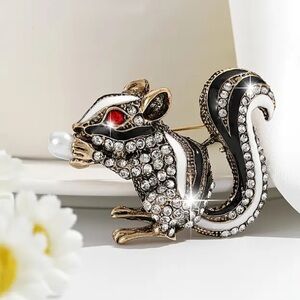 Crystal Squirrel Brooch with Pearl Accent